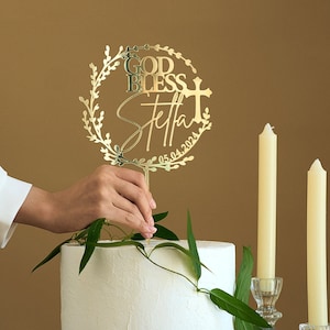 Decorazione per torta "Dio vi benedica", decorazione per torta per battesimo, decorazione per torta per battesimo con ghirlanda, decorazione per torta per la prima comunione, decorazione per torta per battesimo personalizzata.