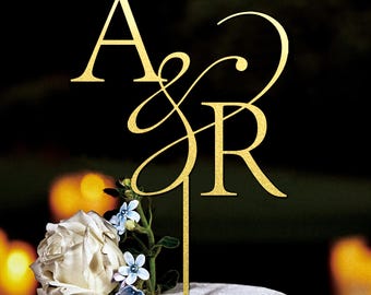 Custom Monogram Wedding Cake Topper | Personlised Acrylic First Name Decoration | Mr & Mrs Couple Surname Customised Initials