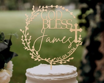 God Bless cake topper, topper per torta battesimo, topper per torta battesimo ghirlanda, topper per torta prima comunione, topper per torta battesimo personalizzato.