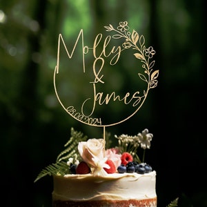BOHO Wedding cake topper, Gold Cake topper for Wedding, Personalized cake topper, Rustic wedding cake topper, Custom Mr Mrs cake topper.
