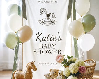 Custom Linen Baby Shower Welcome Sign - Baby in Bloom Banner - Hello World Fabric Sign - Personalized Nursery & Birthday Decor