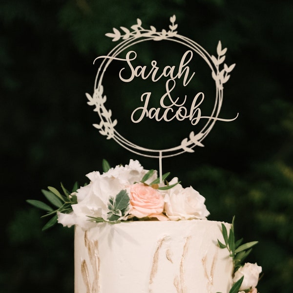 Décoration de gâteau de mariage en bois, décoration de gâteau de mariage couronne personnalisée, décoration de gâteau avec nom personnalisé, décoration de gâteau M. Mme pour mariage, anniversaire