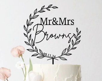 Gold Cake topper for Weddings, Custom cake topper,Personalized cake topper, Rustic wedding cake topper, Custom Mr Mrs cake topper.