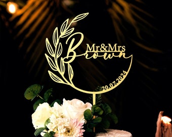 Gold Hochzeitstorte Topper, personalisierter Kranz Hochzeitstorte Topper, Mr Mrs Cake Topper Hochzeit, Jubiläum