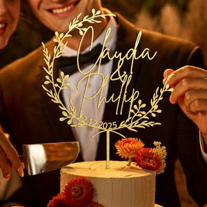 Topo de bolo de casamento BOHO, Topo de bolo dourado para casamento, Topo de bolo personalizado, Topo de bolo de casamento rústico, Topo de bolo personalizado Sr. Sra.