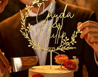 BOHO Wedding cake topper, Gold Cake topper for Wedding, Personalized cake topper, Rustic wedding cake topper, Custom Mr Mrs cake topper.