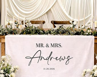 Custom Linen Wedding Banner & Table Runner, Personalized Last Name Sign, Sweetheart Table Decor, Wedding Reception Keepsake Gift