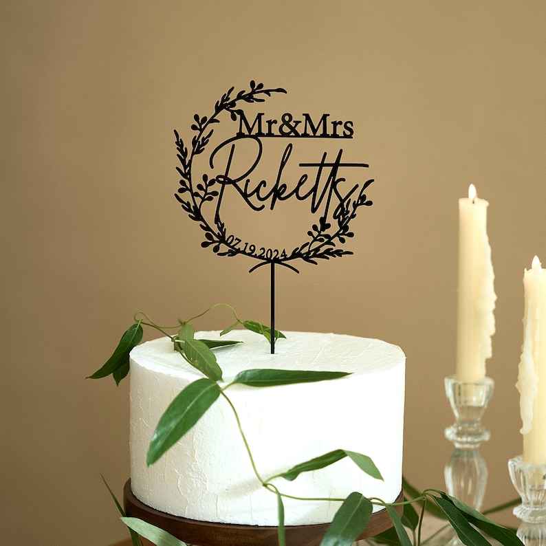 Custom Mr Mrs cake topper, Gold Cake topper for Wedding, Personalized cake topper, Rustic wedding cake topper, Anniversary Cake toppers. Black