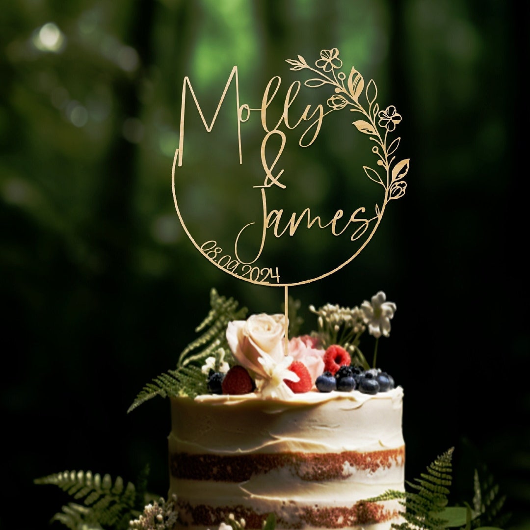 BOHO Wedding Cake Topper, Gold Cake Topper for Wedding, Personalized Cake Topper, Rustic Wedding