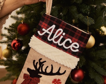 Personalised Linen Christmas Stocking | Custom Name Embroidery | Rustic Decor|Personalised Christmas Stocking
