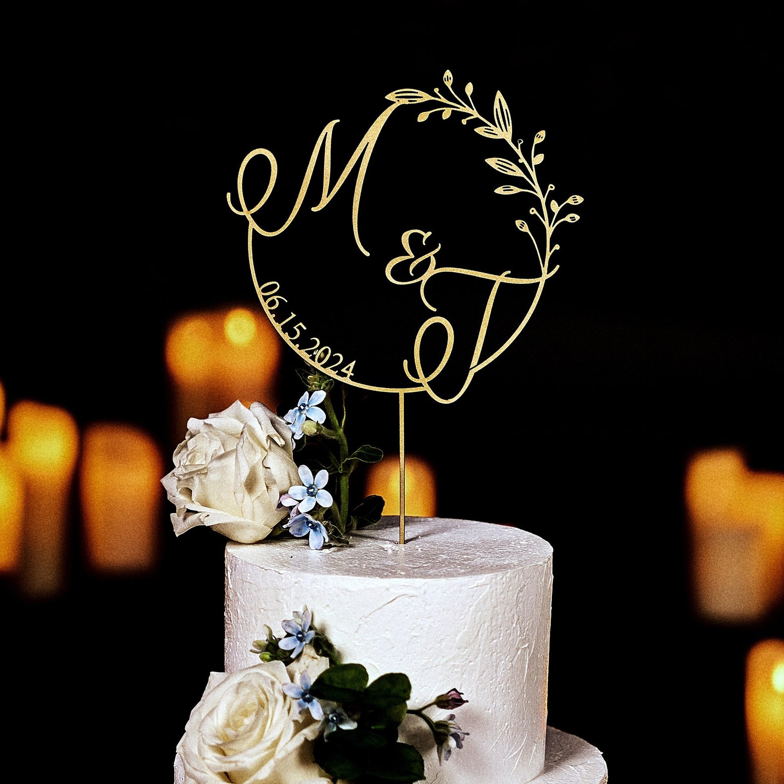Custom Initial Wedding Cake Toppers, Gold Cake topper for Wedding, Rustic Wedding Cake Toppers,Wedding Decorations Customized Greeting Cards