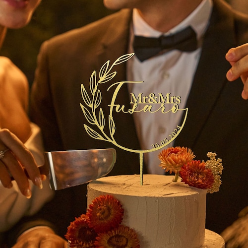 Mr & Mrs Gold Metal Cake Topper With Rhinestones – Wedding Or Anniversary Cake Decor In Protective Box - View #6