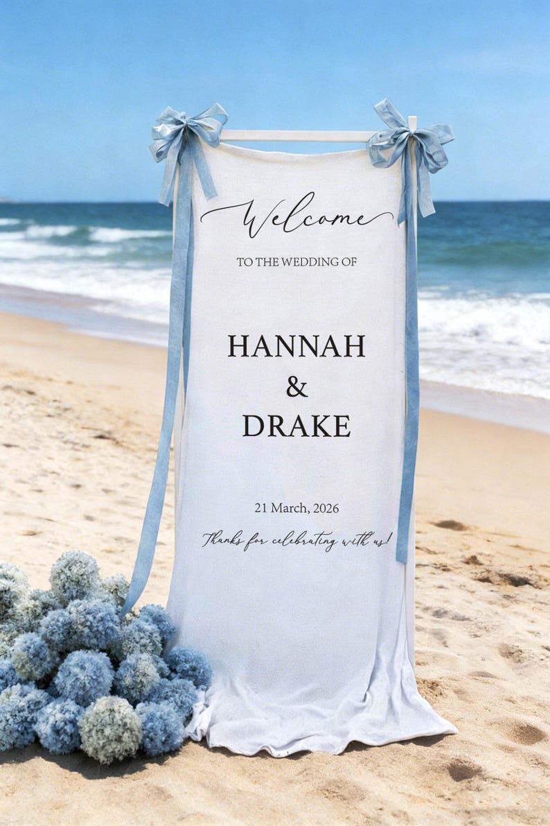 Custom Linen Wedding Sign, Fabric Wedding Sign, Custom Welcome Sign, Linen Wedding Banner, Wedding Decoration, Engagement Party Sign image 13