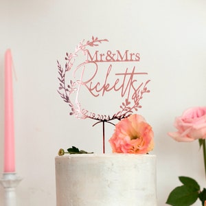 Custom Mr Mrs cake topper, Gold Cake topper for Wedding, Personalized cake topper, Rustic wedding cake topper, Anniversary Cake toppers. Rose gold