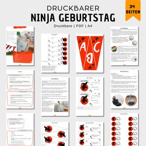 Druckvorlage Ninja Kindergeburtstag PDF Schnitzeljagd zum drucken Geburtstag Einladung Kinder Deko Ninja Spiele ab 7 Jahre