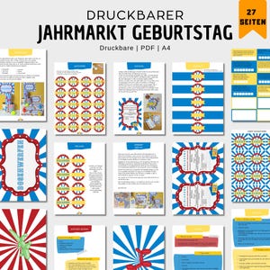 Druckvorlage Kindergeburtstag PDF Schnitzeljagd zum drucken Jahrmarkt Geburtstag Zirkus Einladung Kinder Deko Spiele ab 7 Jahre