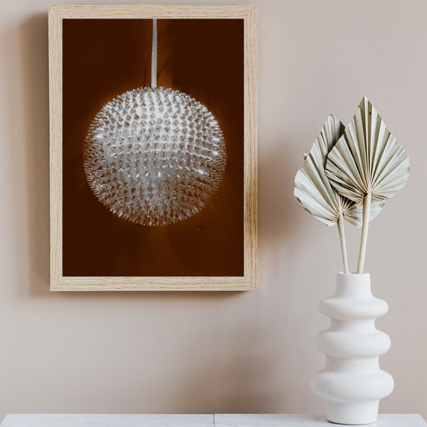Disco ball wall decor print in cubism style. Enhance your walls with disco ball infused with a Retro taupe aesthetic.