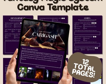 Fantasy World Building: Magic System Canva Template for Writers & Game Designers (PDF Download)
