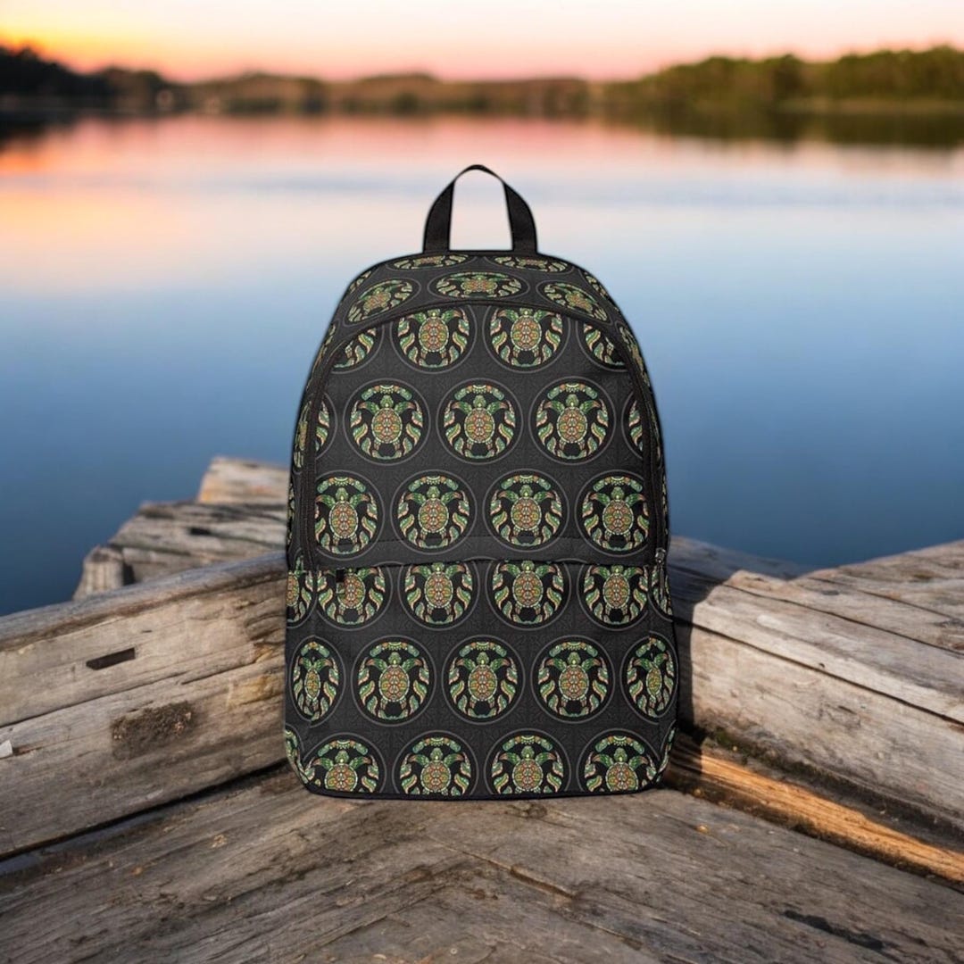Turtle Backpack, Red Eared Slider Mandala Turtle Print School Bag ...