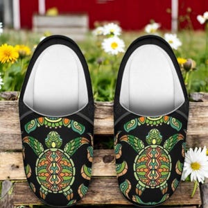 Red Eared Slider Artistic Design Womens Squishy Cushion Indoor Artful Slippers House Shoes Slippers Cozy Slippers For Home, Turtle Slipons