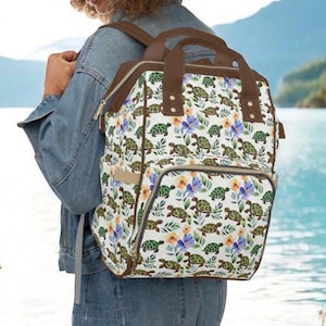 Turtle Botanical Travel Backpack for Women, Durable Turtle and Tortoise Print Bag, Nature Inspired Canvas Backpack for Adventure