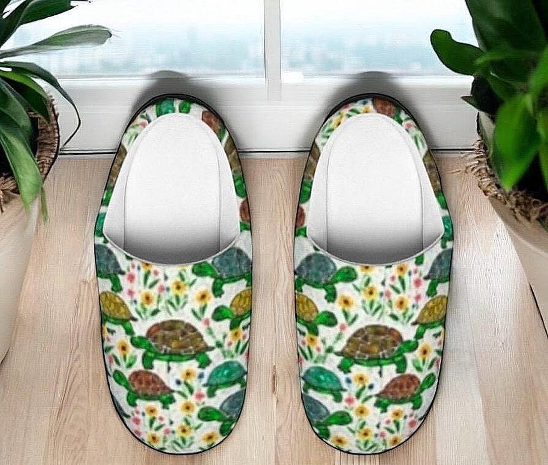 Boho Turtles Original Artist Design Womens Comfy Artful Indoor Slippers ...