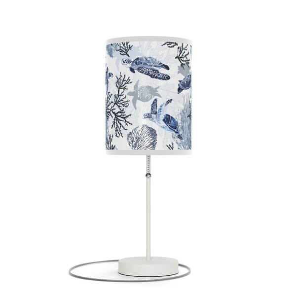 Blue And White Sea Turtles Ocean Scenery 20 Inch Tall Table Lamp Coastal Tropical Beach Ocean Sea Turtle Ocean Creature Themed Table Lamp