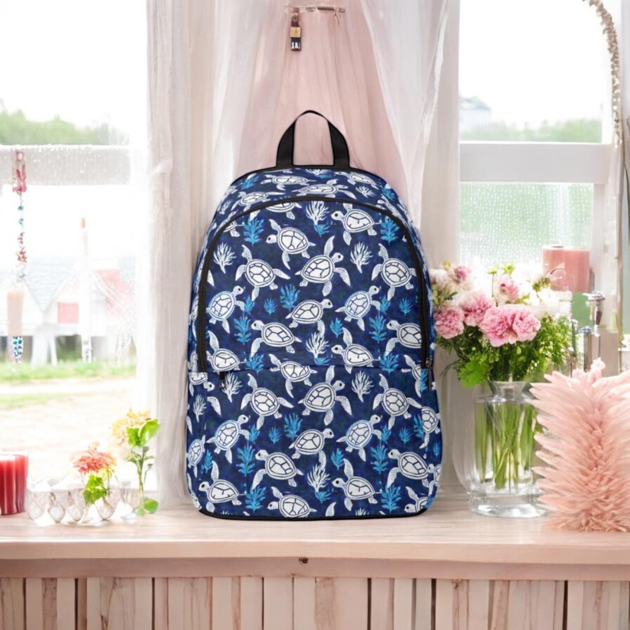 Sea Turtle Backpack, Ocean Blue Turtle Print School Bag 