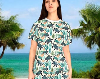 Sea Turtle Pajama Set Women’s 2 Piece Tropical Ocean Lounge Outfit – Coastal Beach Sleepwear Shorts and Tee PJs