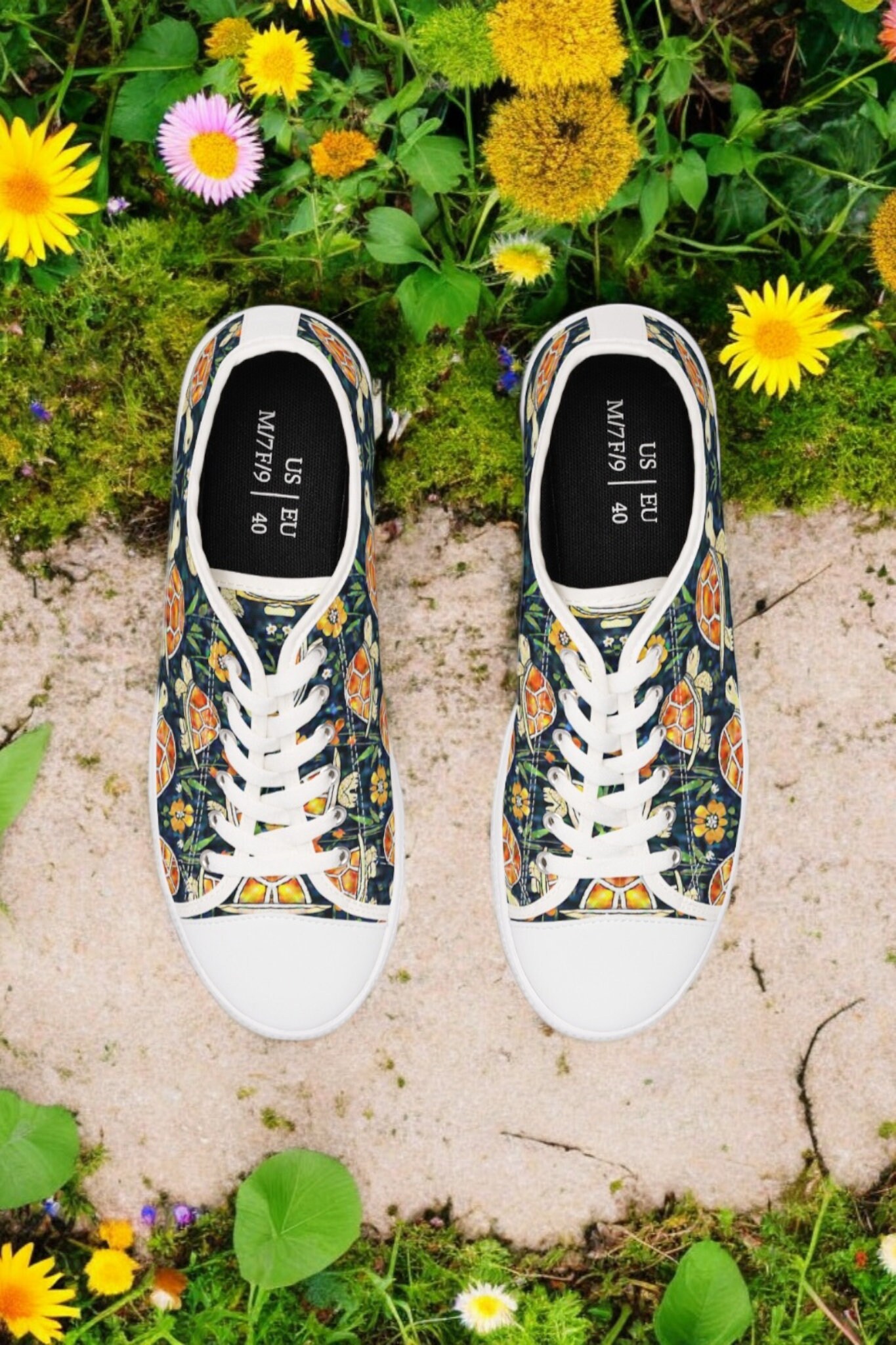 Tortoise Print Sneakers, Turtle Lover Footwear, Casual Laced