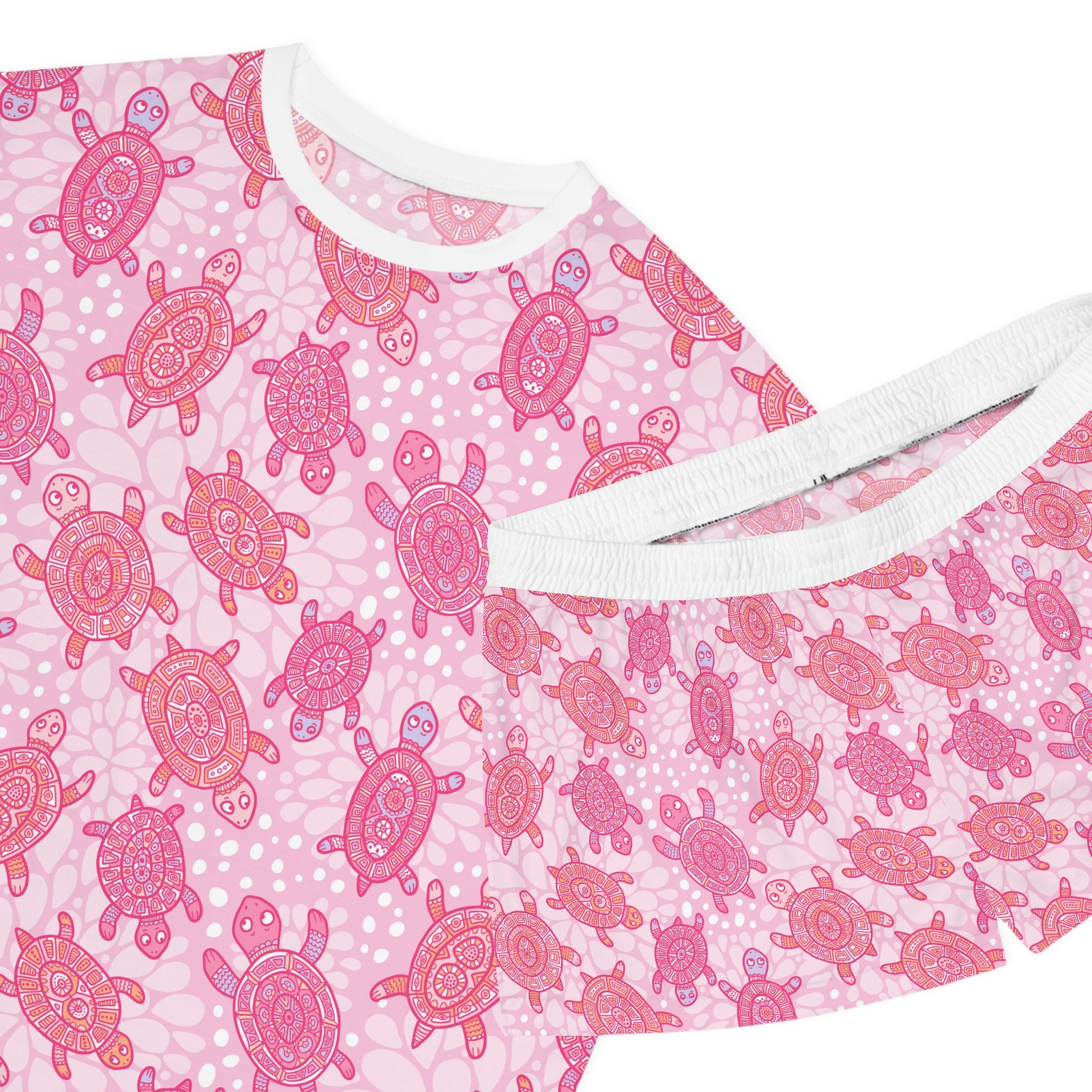 Pink Turtles Pajamas Set, Women Sleepwear