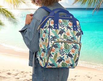 Floral Print Backpack with Teal Accents Floral Recycled Starchild Medium Backpack - Teal – LOLA  main image 3