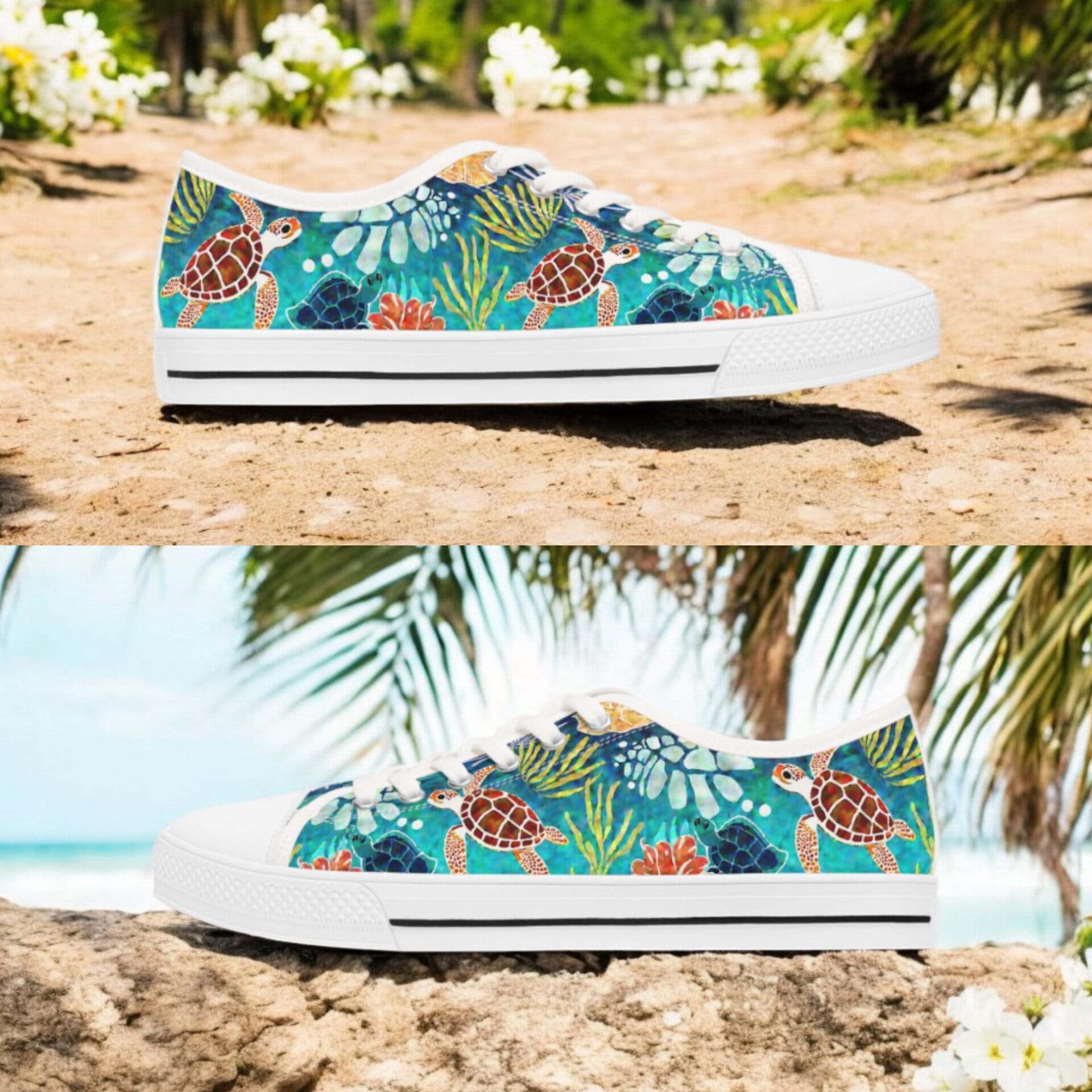 Coastal Sea Turtle Design Sneakers for Women, Turtle Lover Gift, Low ...