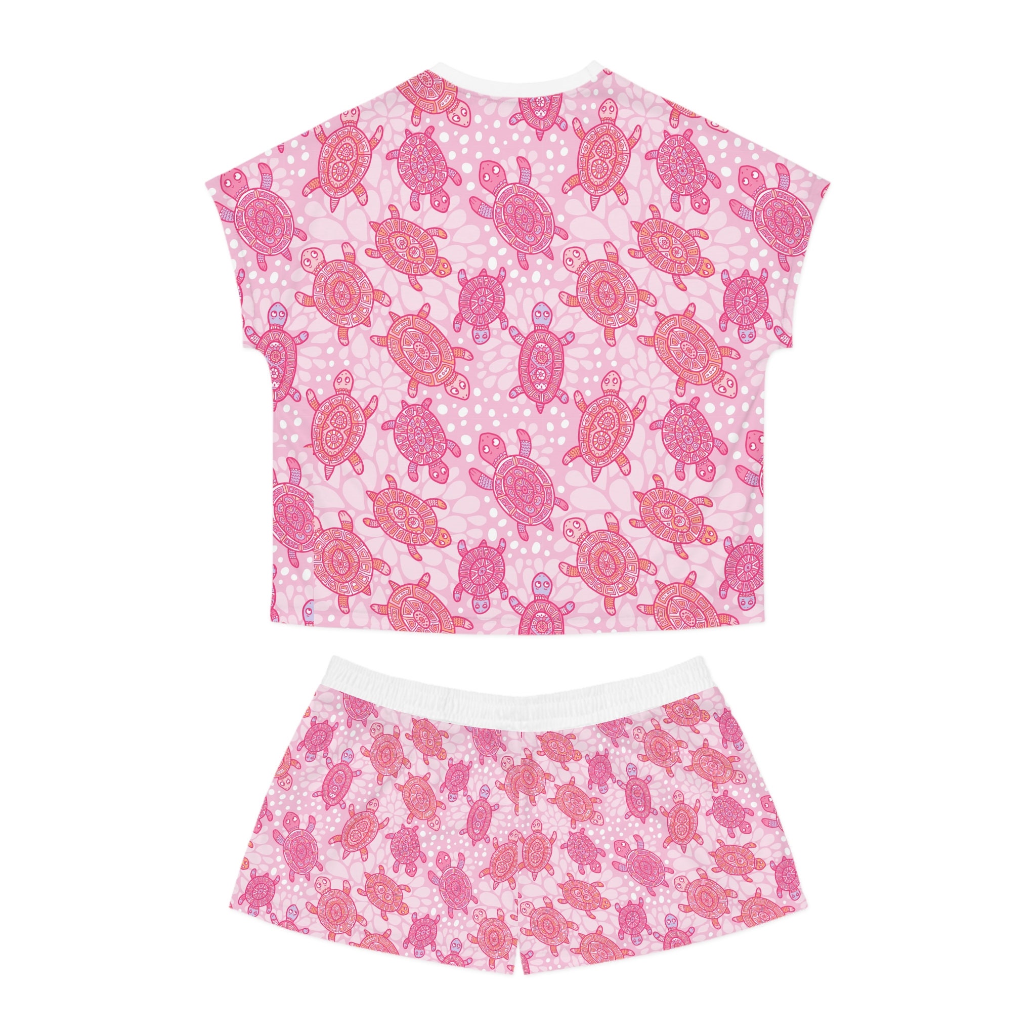 Pink Turtles Pajamas Set, Women Sleepwear