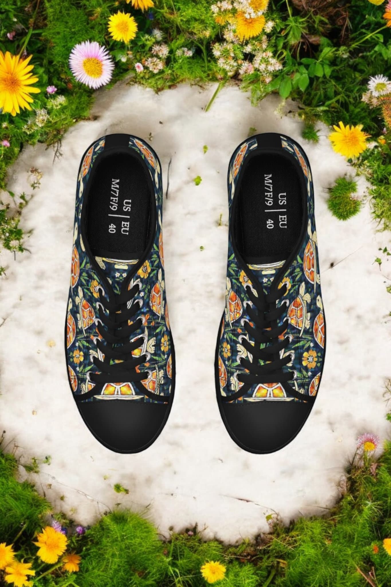 Tortoise Print Sneakers, Turtle Lover Footwear, Casual Laced