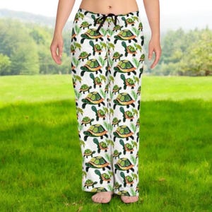 Green Turtle Pajama Pants Relaxed Fit Drawstring Lounge Sleepwear
