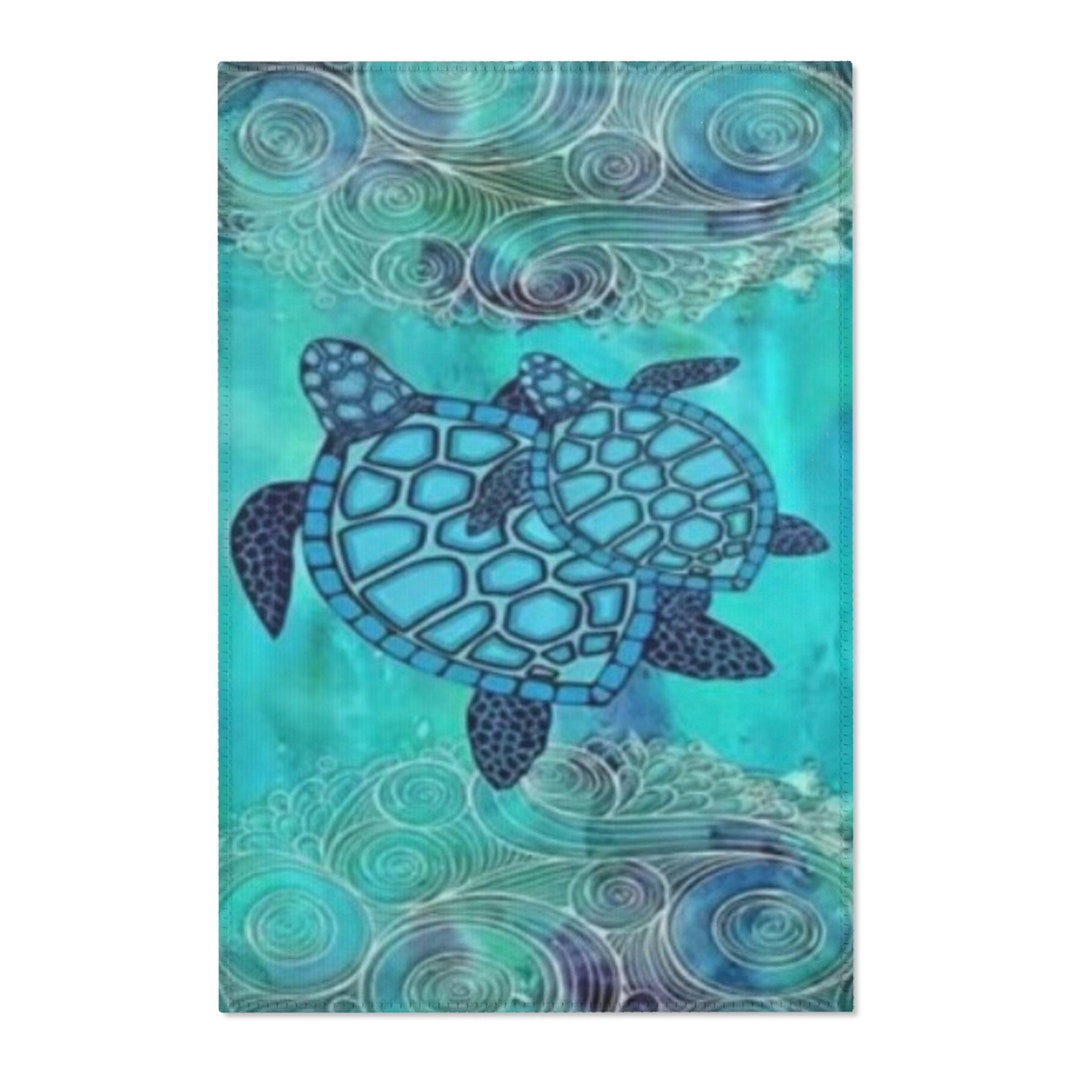 Double Sea Turtles Area Rugs, Ocean Rug, Beach Rug, Coastal Rug, Sea