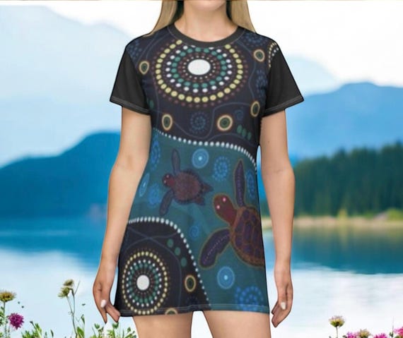 Buy Sea Turtle Mandala T-shirt Dress  Ocean Boho Tribal Print | Women's  Relaxed Fit Dress With Turtle Design | Coastal Nature Style Online in India  - Etsy