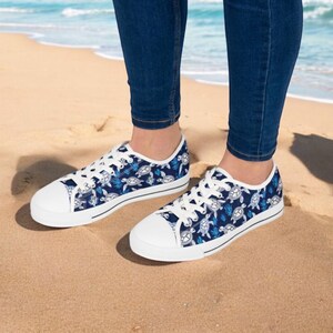 Sea Turtle Beach Sneakers for Women, Ocean Blue Casual Shoes, Marine Life Footwear, Coastal Gift Idea, Cute Sea Lover Walking Shoes