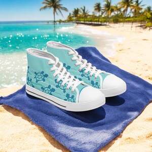 Pastel Womens Sea Turtle Hi Top Sneakers | Surfer Girl Aqua Blue Converse Style Shoes | Ocean Graphic Fashion Footwear | Beach Gift for her