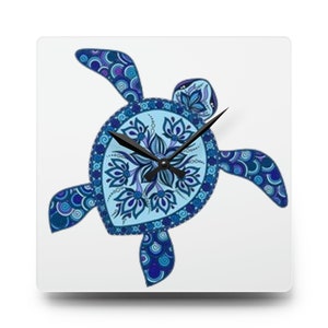 Blue Turtle Acrylic Wall Clock, Blue Turtle Clock, Turtle Wall Art, Turtle Decor, Blue Wall Clock, Sea Turtle Clock, Tropical Wall Clock