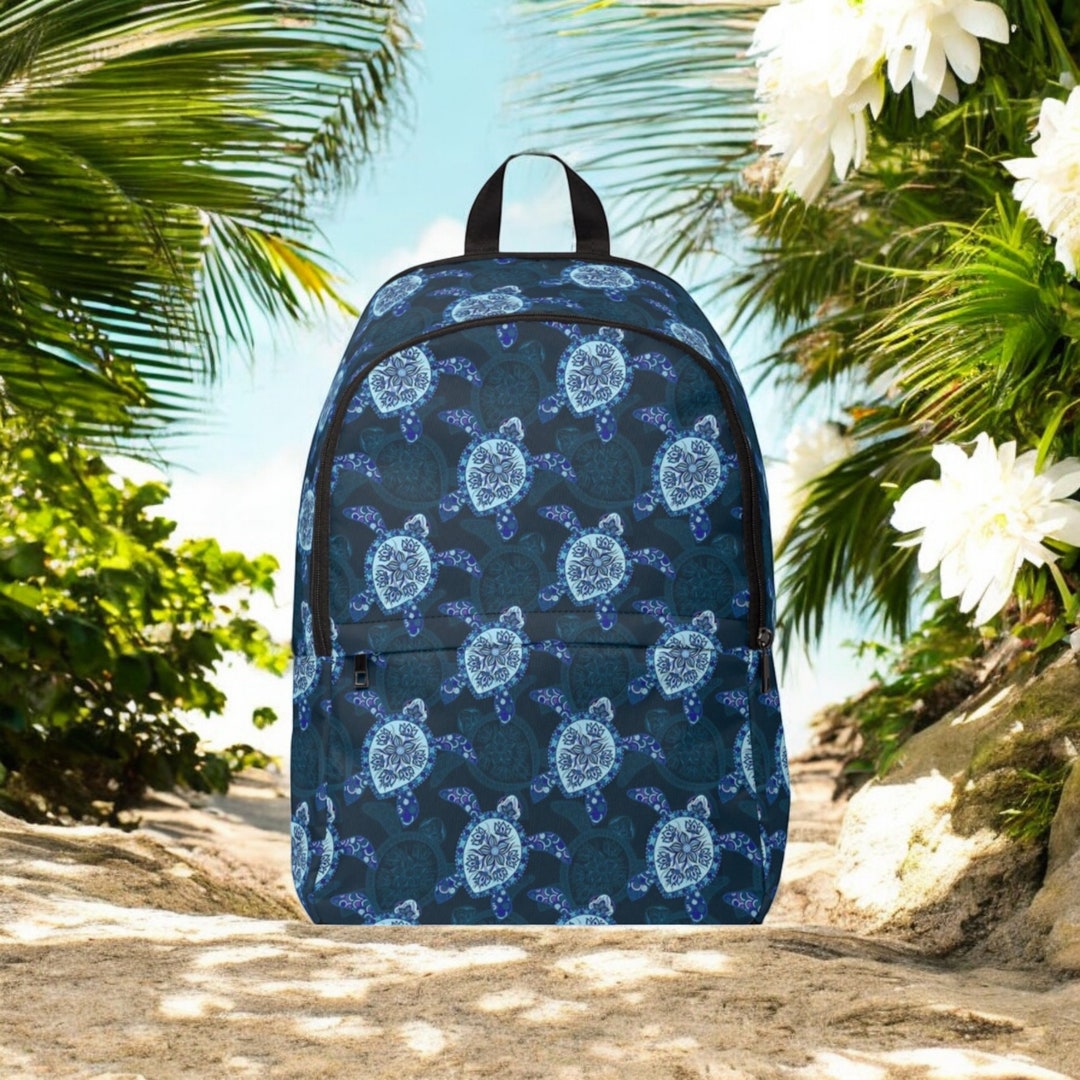 Blue Sea Turtle Unisex Nylon Backpack, Sea Turtle Gift, Terrapin Casual ...