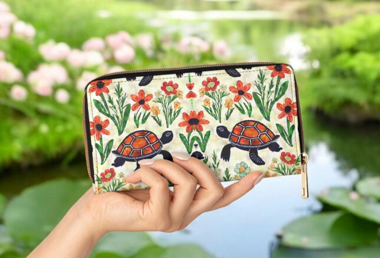 Box Turtles Artistic Design, Womens Long Zip Around Artful