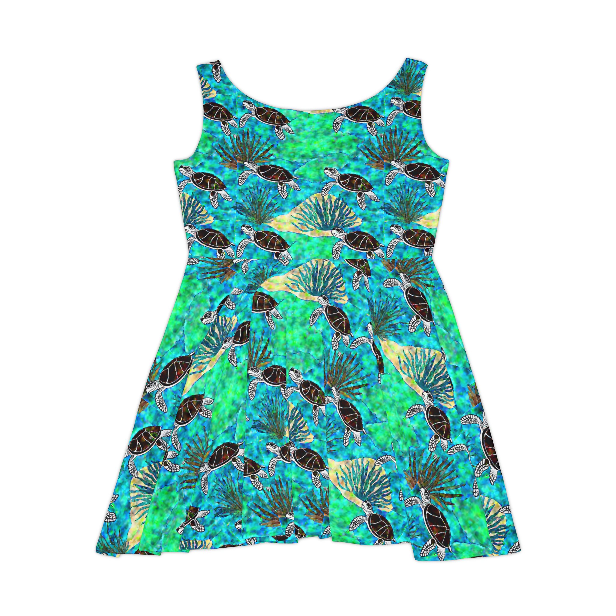 Sea Turtle Design Womens Sun Dress, Turtle Print Dress, Turtle Spring ...