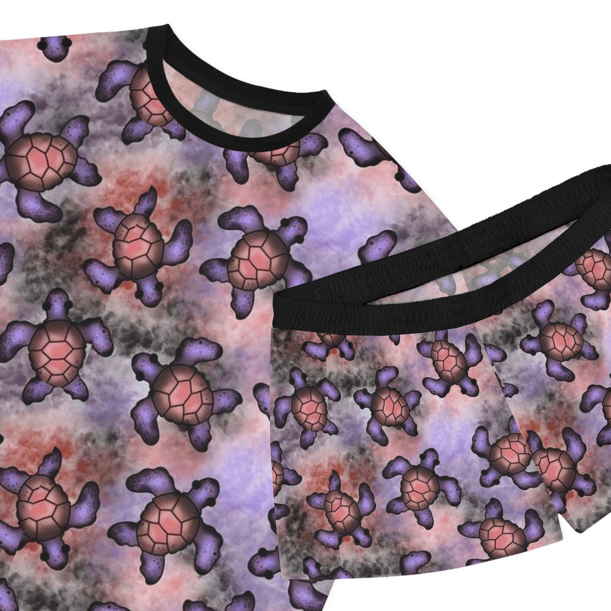 Purple Tie Dye Turtles Pajamas Set, Women Sleepwear