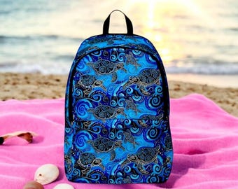 Embroidered Sea Turtle Cotton Backpack: Handmade Fair Trade 