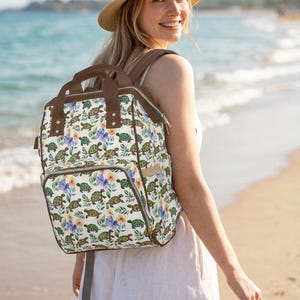 Turtle Botanical Travel Backpack for Women, Durable Turtle and Tortoise Print Bag, Nature Inspired Canvas Backpack for Adventure