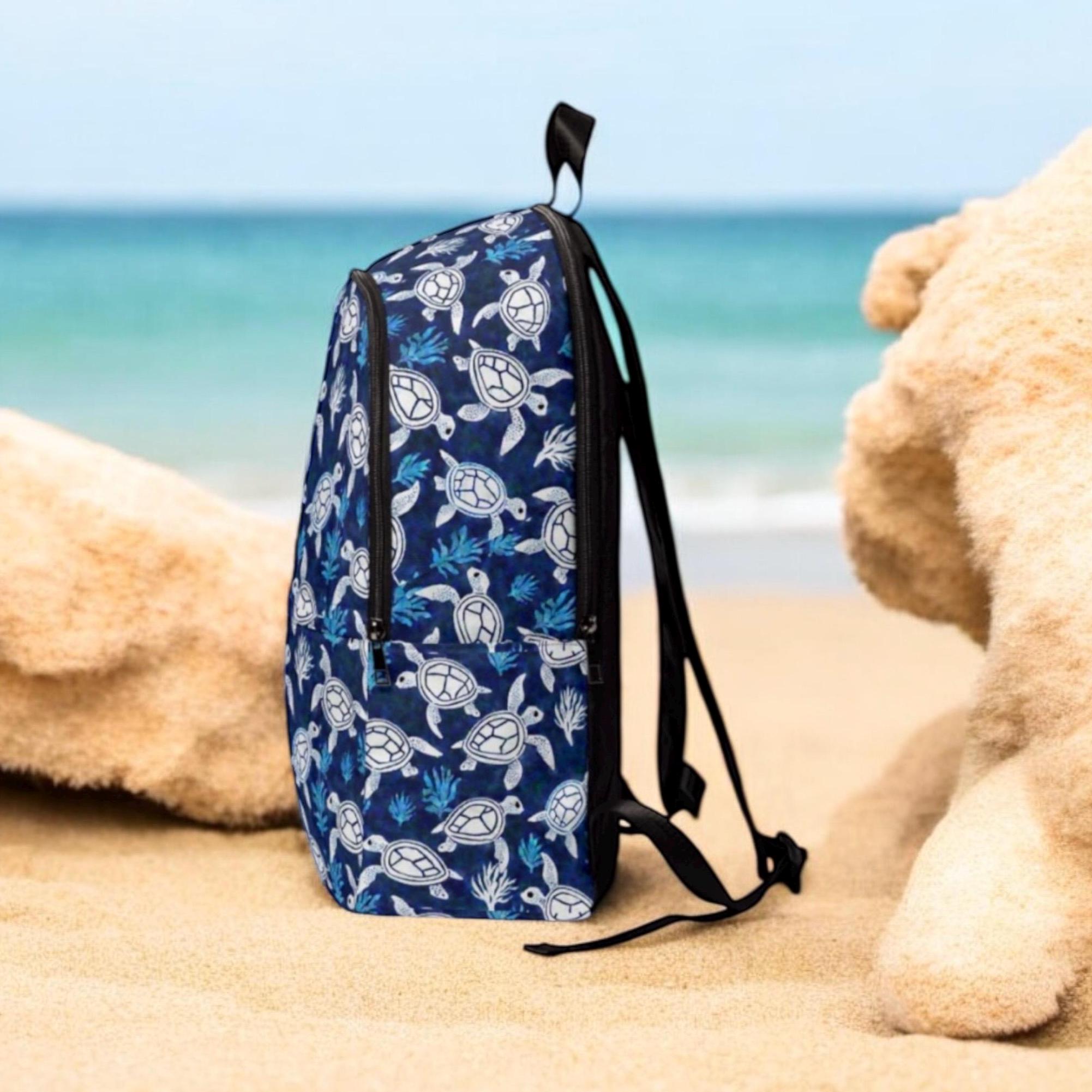 Blue Turtle Embroidered Women\'s Backpack Sea Turtle Backpack, Ocean Blue Turtle Print School Bag  main image 2