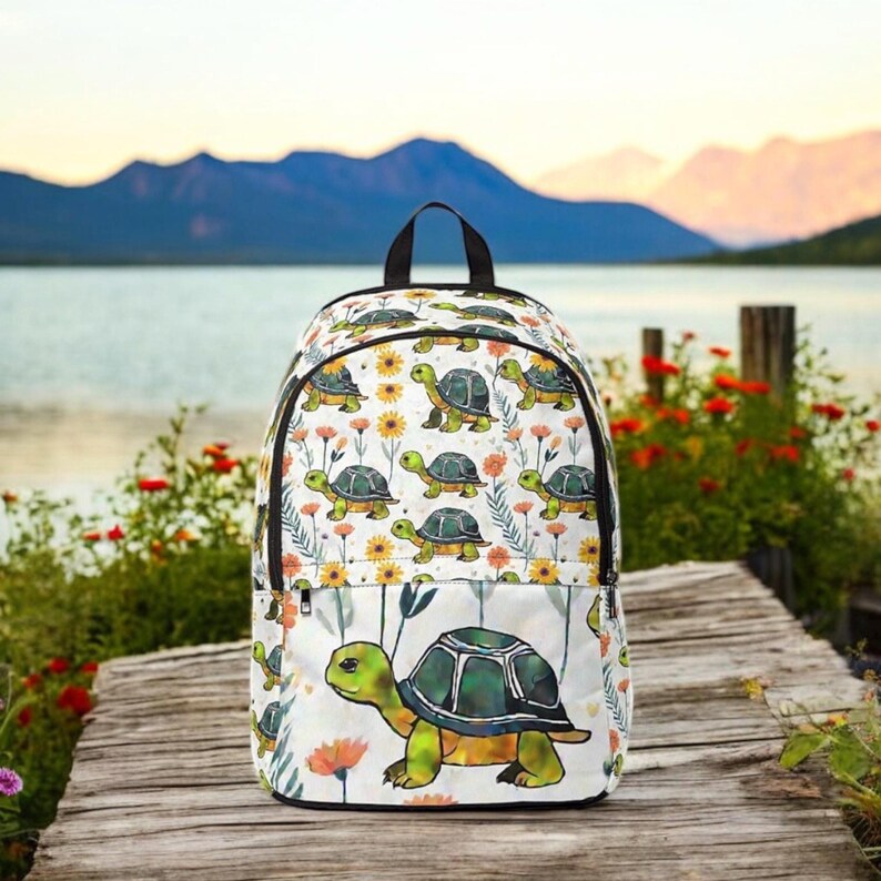 Turtle Canvas Backpack Tortoise School Bookbag - Etsy