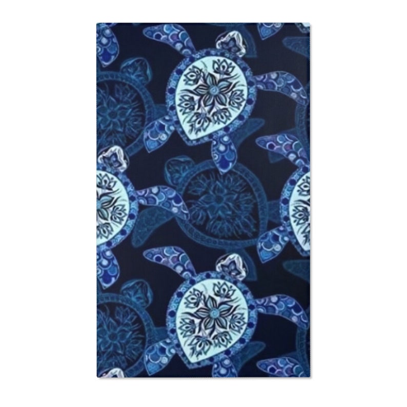Blue Sea Turtles on Blue Sea Background Design Area Rug, Nautical Rug